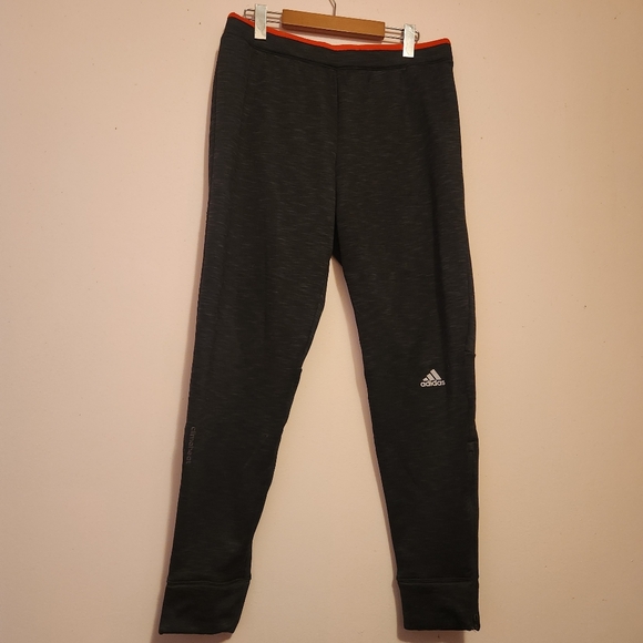 adidas Pants - Adidas Climaheat Fleece Lined Running Leggings Tights Charcoal Gray Orange M